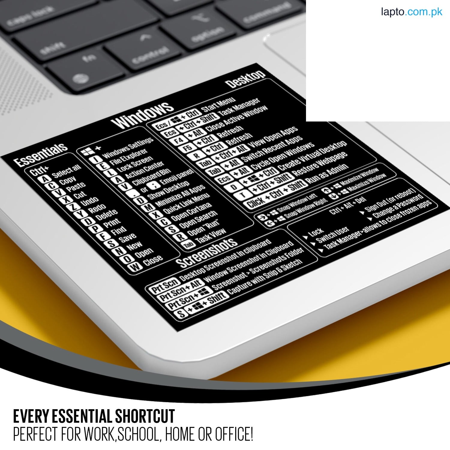 Universal Laptop Shortcut Reference Keyboard Sticker Decal for Windows - Easy-to-Read Keyboard Guide for Faster Navigation- Keyboard Keys And Button Stickers Premium Quality Big Size 3.5x3in or Small Size 3x2.5