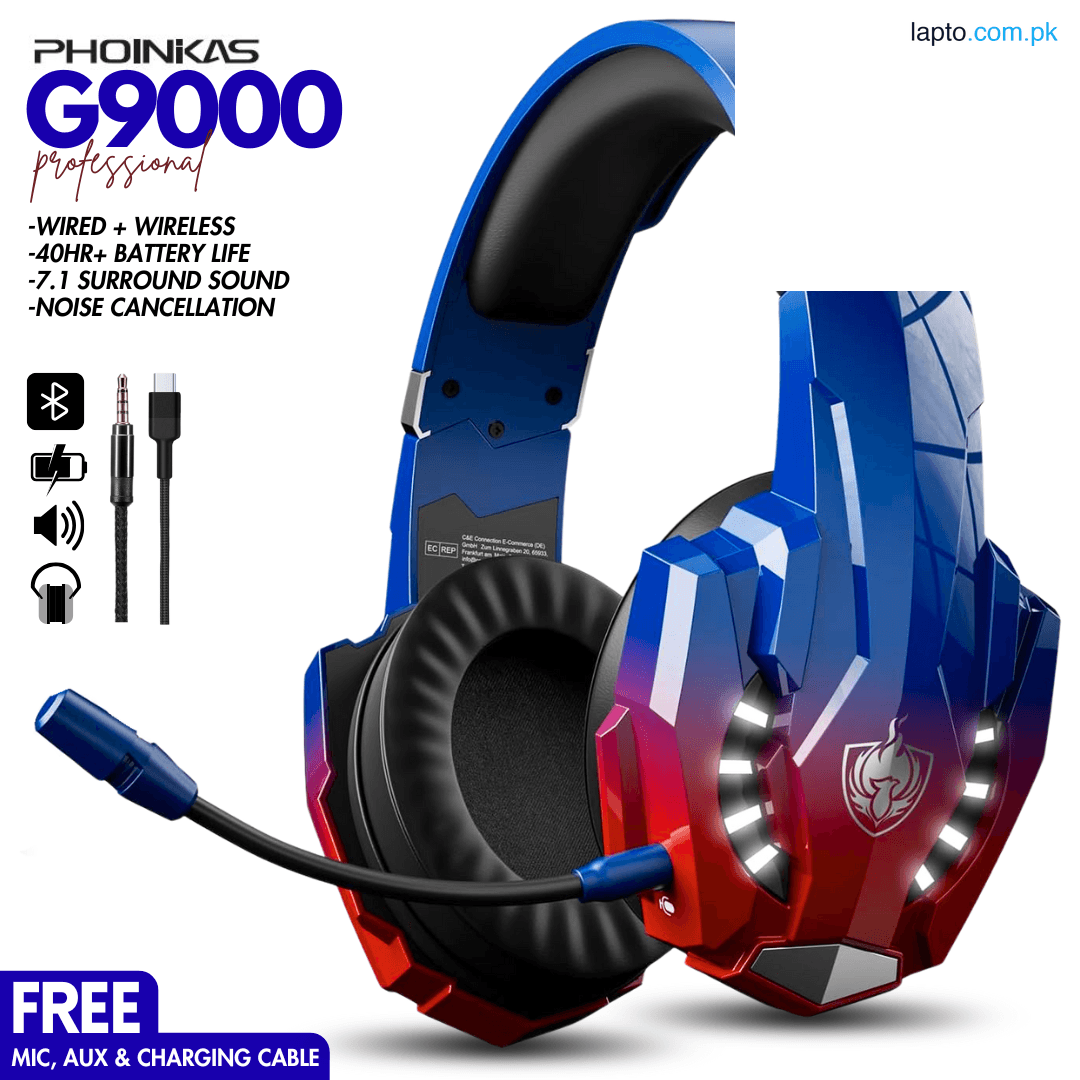 Noise Cancelling Wireless Bluetooth Gaming Headphones, Surround-Sound 7.1 Stereo HIFI Bass RGB Gaming Wired Headset Earphones for PS4, PS5, PC, Laptop, Xbox One, Nintendo Switch, Android Mobile, iPhone ~ Gym Headphone with Microphone by FunBug