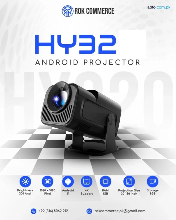 HY320 Mini Projector FHD Display, WiFi and Bluetooth, Support 4K with Dual-Band WIFI6 BT5.0 Android 11, Smart TV Projector Auto Keystone Correction for Phone/TV Stick/Laptop.