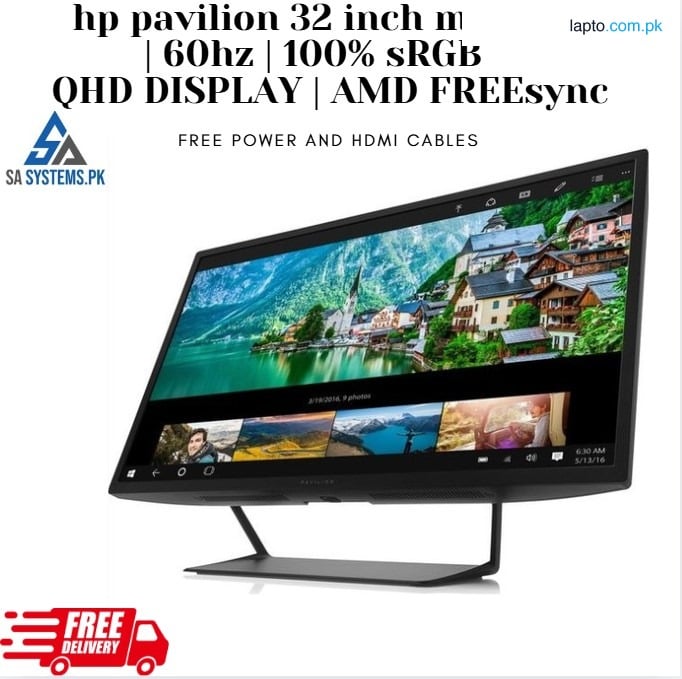 "HP Pavilion 32-Inch QHD LED Monitor – 2560×1440 Resolution, HDMI & DisplayPort, AMD FreeSync, Slim Bezel, VESA Mount, Anti-Glare Screen"