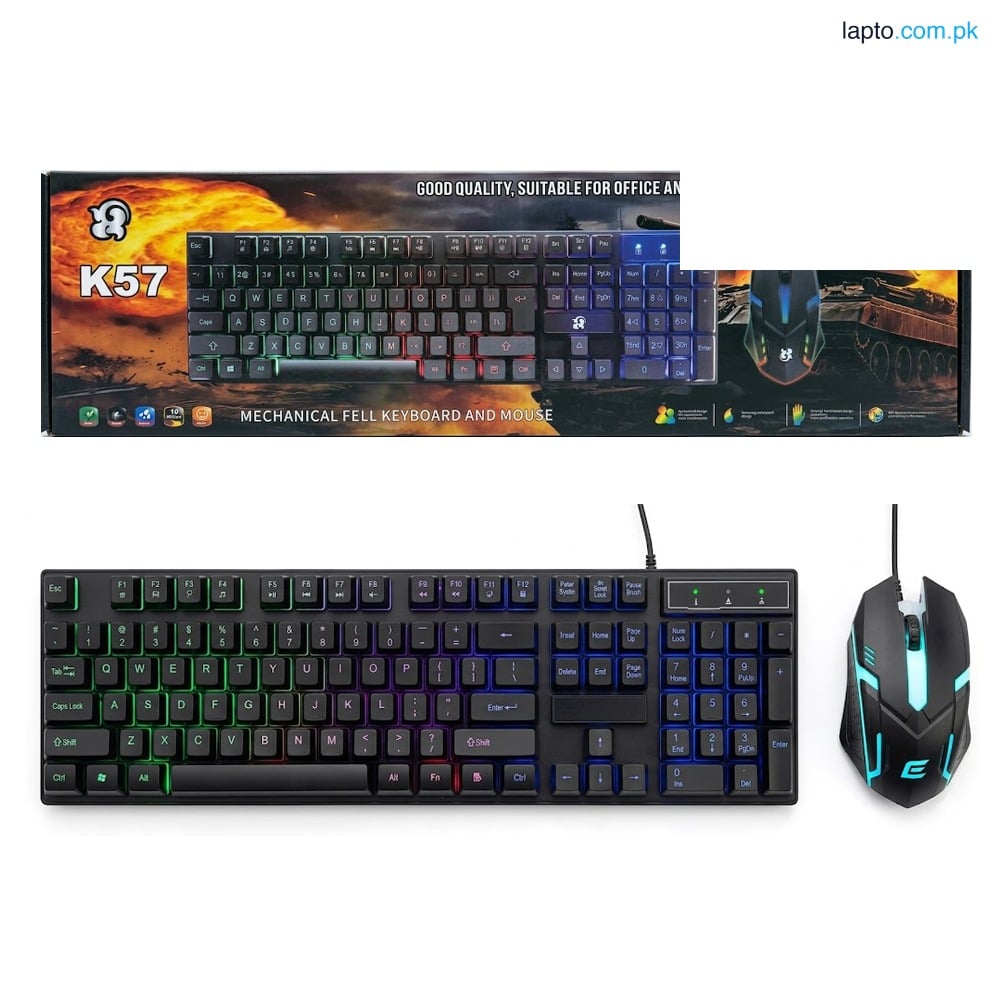 K57 104 Keys Full-Size Mechanical Feel RGB Backlit Gaming Keyboard & Mouse Combo for PC or Laptop