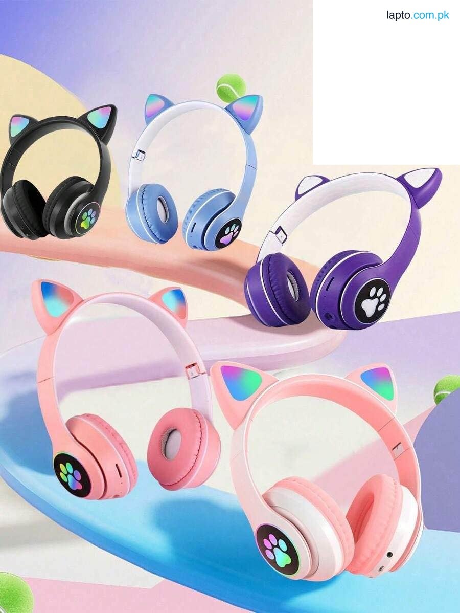STN-28 Cat Ear Wireless Bluetooth Headphones ā LED Light Headset with Mic | Foldable & Rechargeable for Kids & Adults